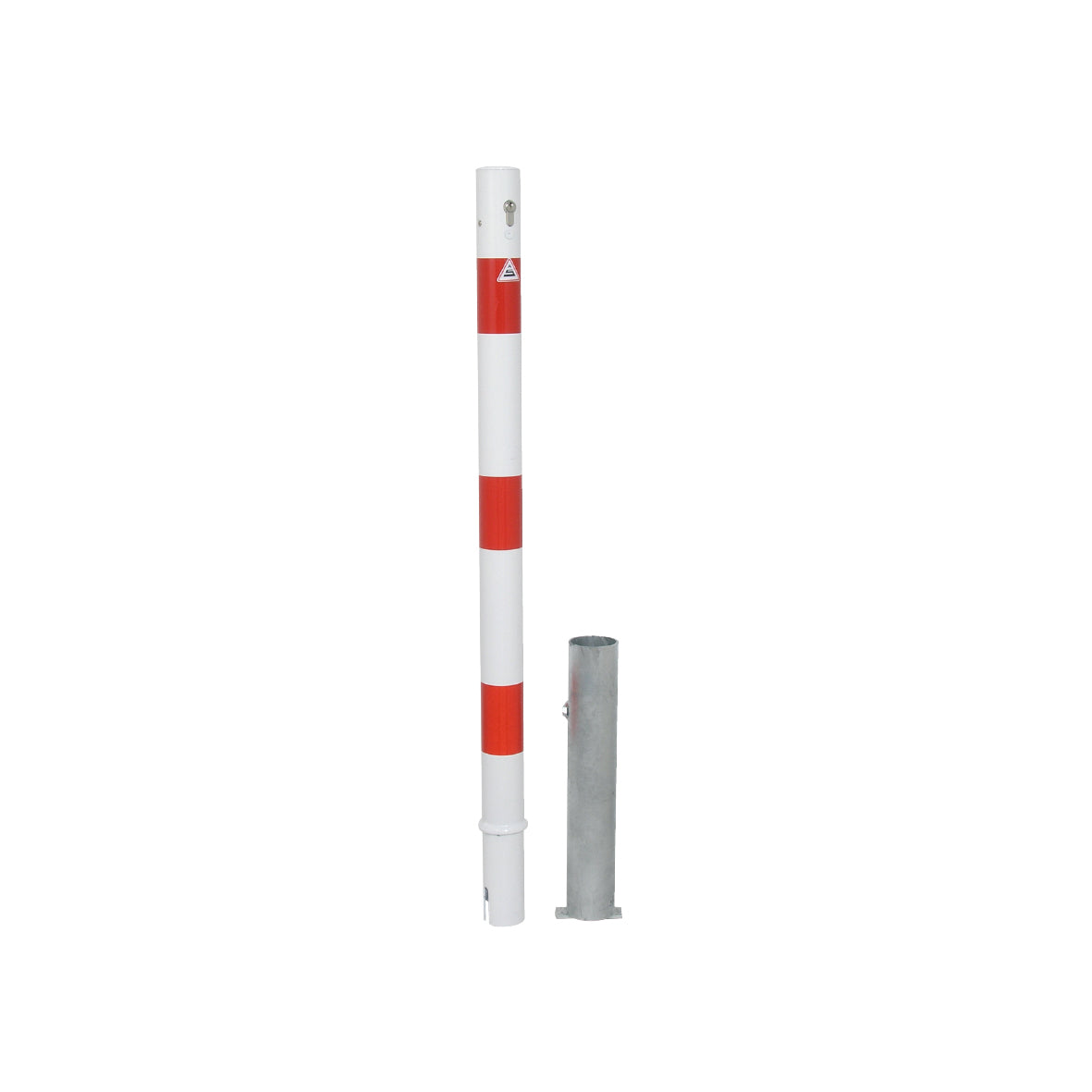 Absperrpfosten ø 60 mm, Sicherheitsschliessung, verzinkt, rot reflektierend, 900 mm ü. Flur