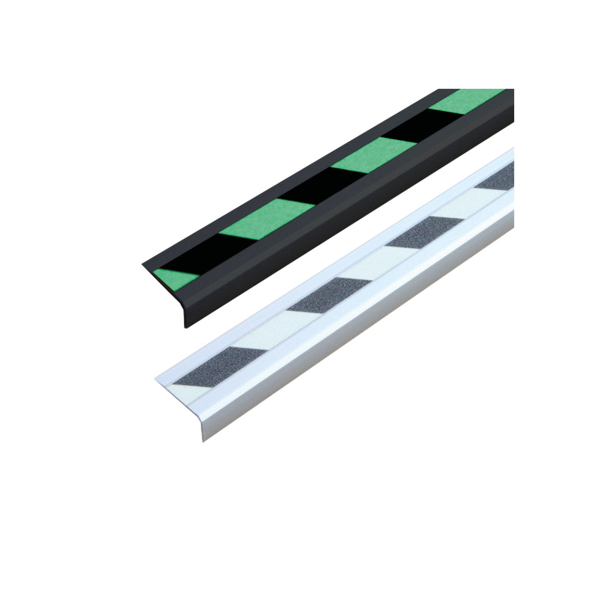Antirutsch Treppenkantenprofil, Alu, m2 Nachleuchtend-schwarz gestreift, 53 x 1000 x 31 mm, schraubbar, 2 Streifen