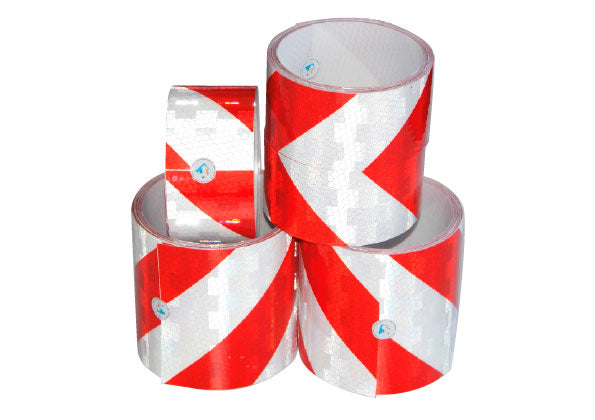 Warnmarkierungsband R1, mit Laminat, Schraffur 40 mm, rot-weiss, 5 m x 50 mm, VE = 1x li, 1x re