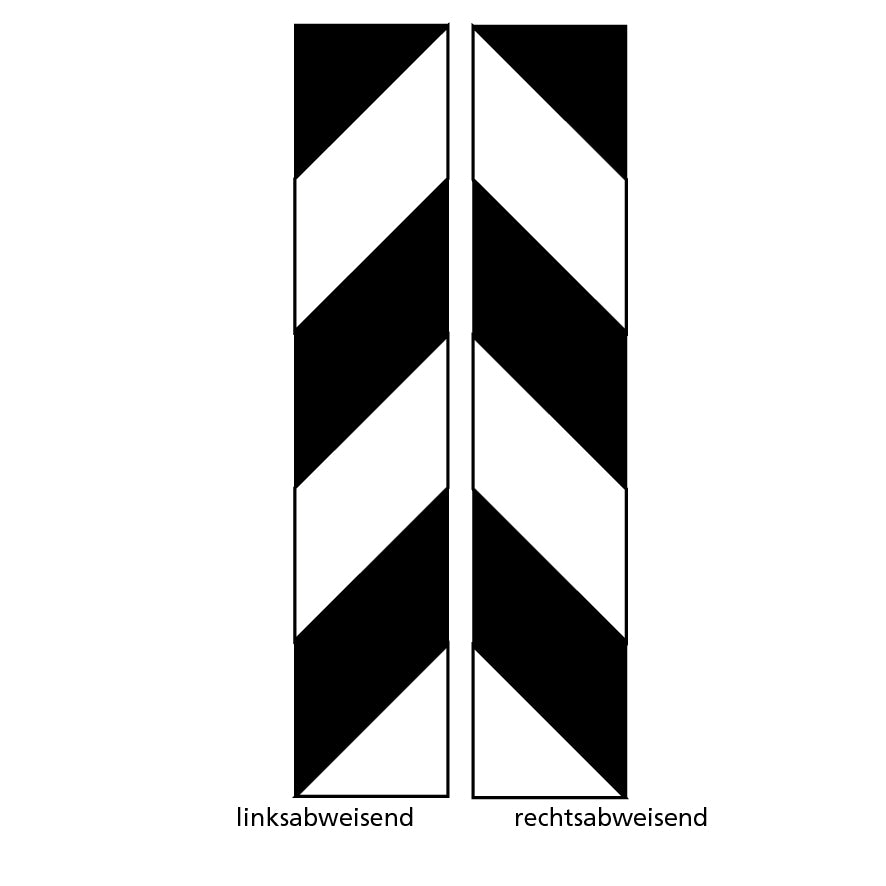 Leiteinrichtung: Abweissignal, rechts, seitlich der Fahrbahn, schwarz weiss, 50/10 cm, R2, Alu 2 mm