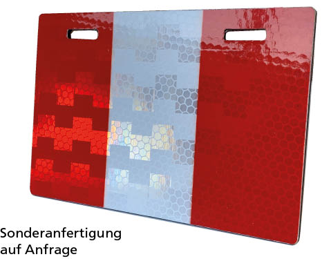Reflektoren Kette, R2 rot, 150/100 mm, R2, Alu 2 mm, 2 Löcher mit 2 Kettennotglieder, passend zu 8 mm Kette, doppelseitig