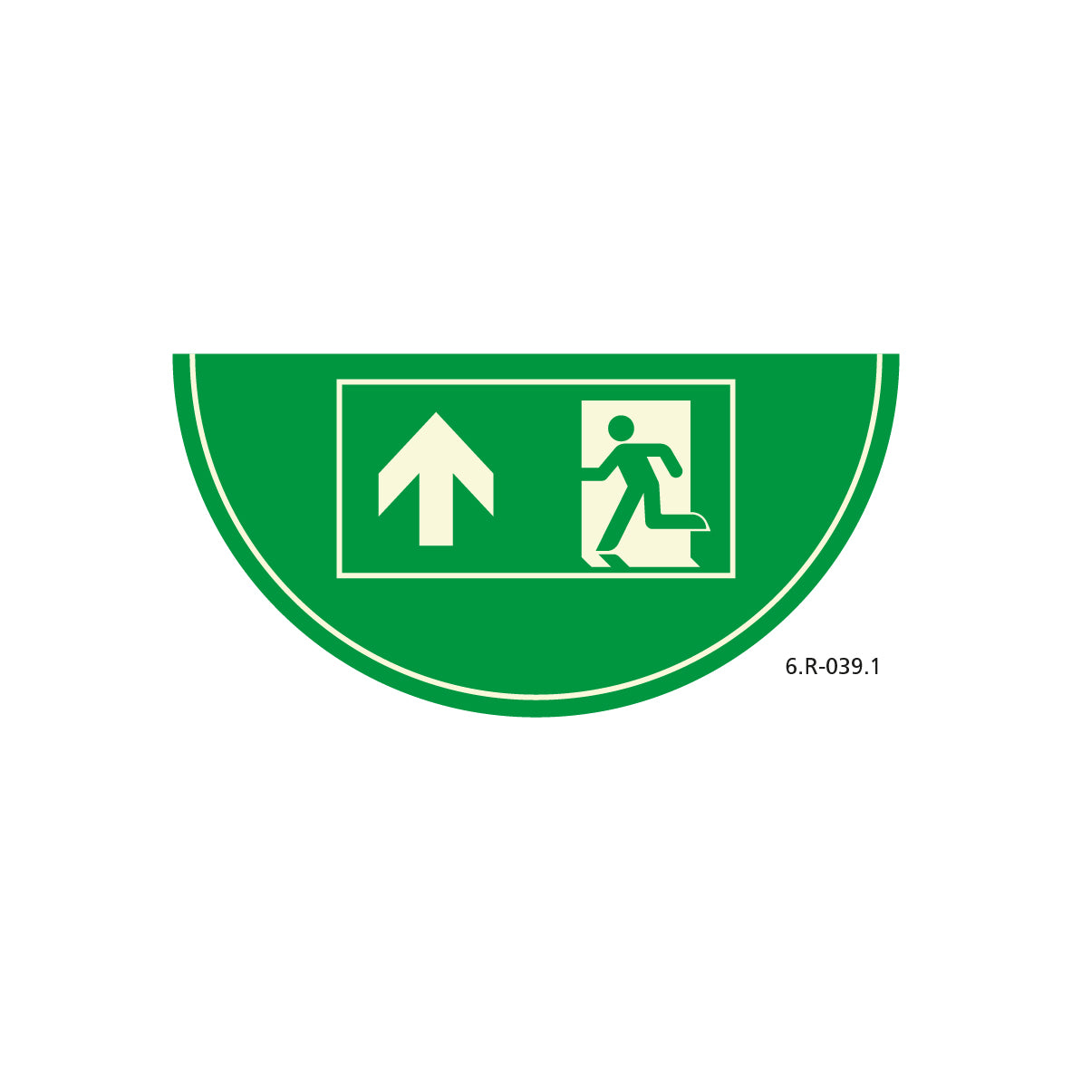 Bodenmarkierung Fluchtweg, 6.R-201, 750/375 mm, Halbkreis, nachleuchtend PF mit Antirutschlaminat R10