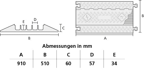 Schlauch- und Kabelbrücke Heavy-Duty 3-Kanal, orange/gelb, 51 x 91 cm, Höhe 8 cm, 12.7 kg