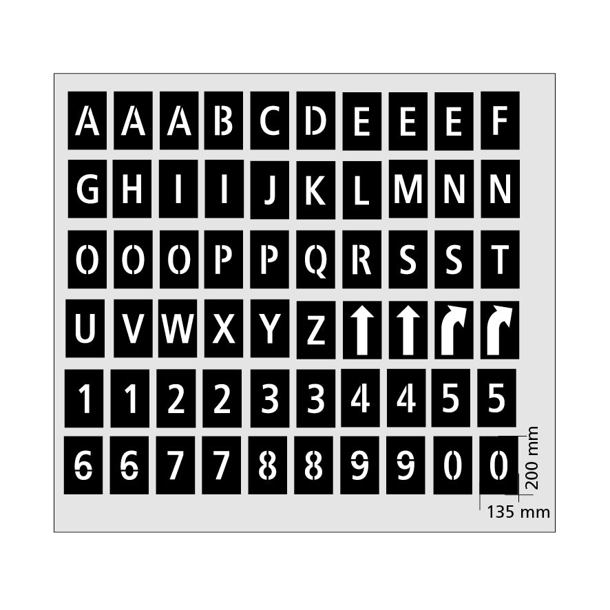 Markierschablone Kunststoff, 8.0036, Buchstabenhöhe 100 mm, 60 Einzelschablonen