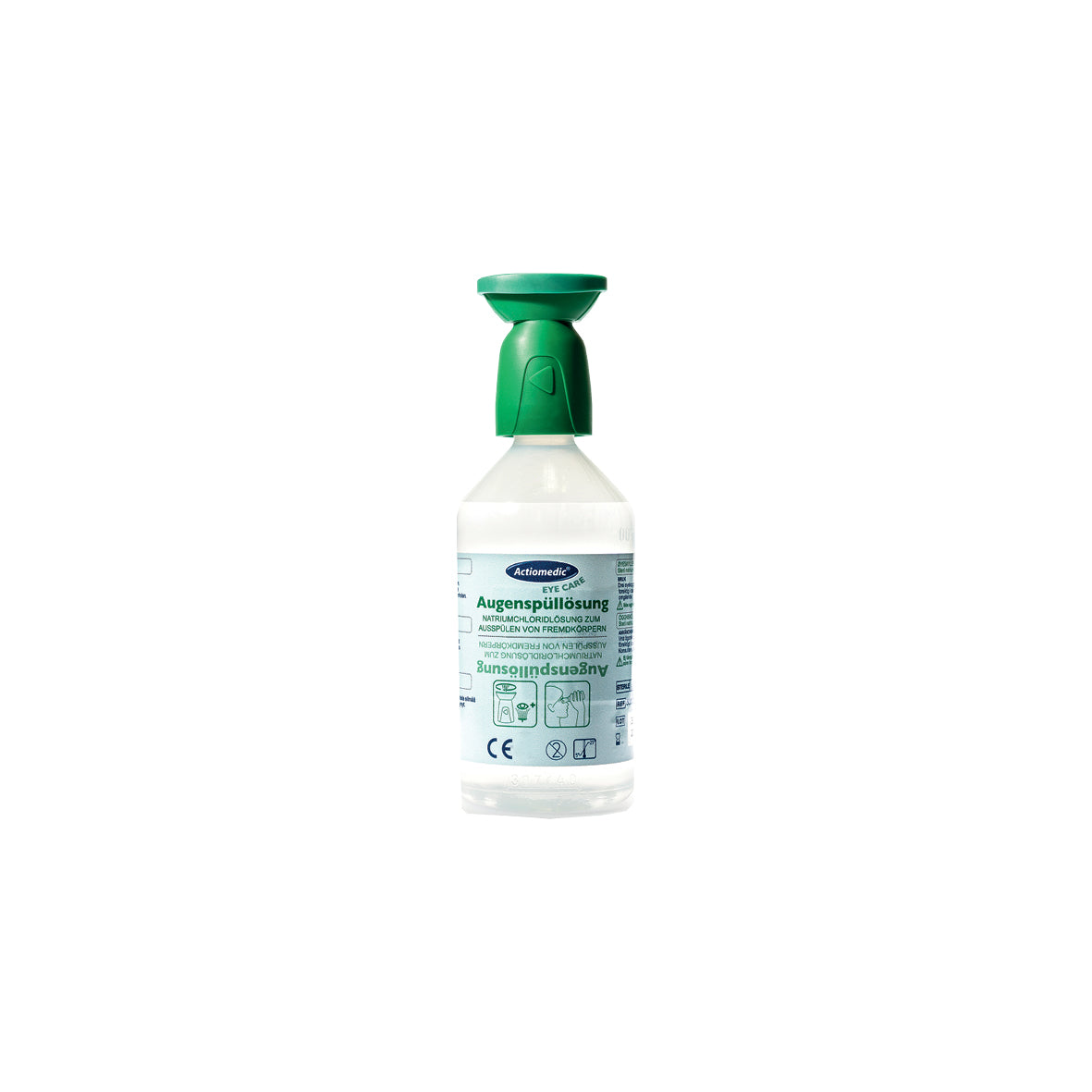 Augenspülflasche, 500 ml Natriumchloridlösung 0.9% mit Staubschutzkappe. Spülzeit ca. 5 Min, Haltbarkeit: 3 jahre. VE 6 Stk.