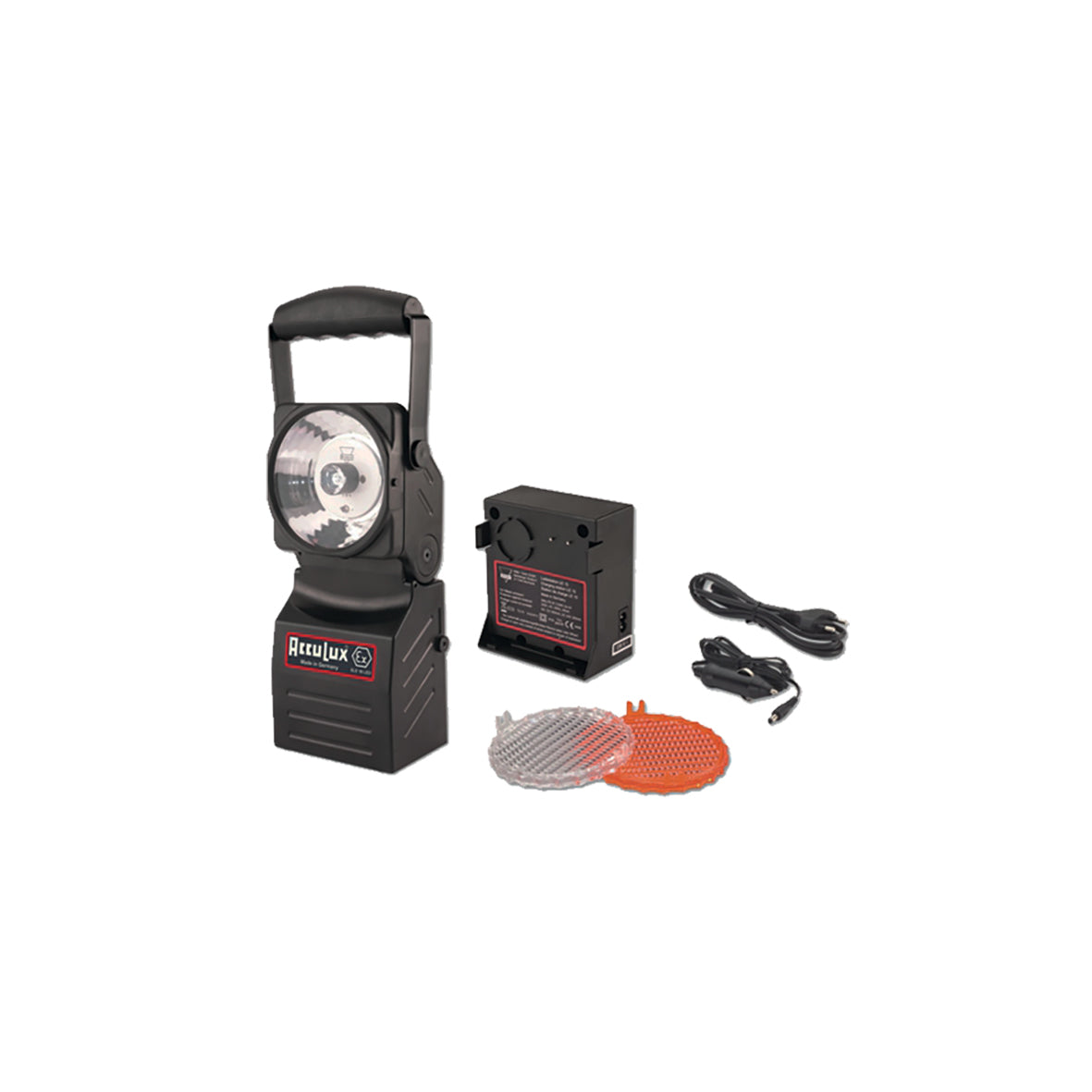 Arbeitsleuchte EX, EX SLE 16 LED Set mit Notlichtfunktion (Leuchte, Ladestation 230V + 12/24V, Streuscheibe weiss + orange)