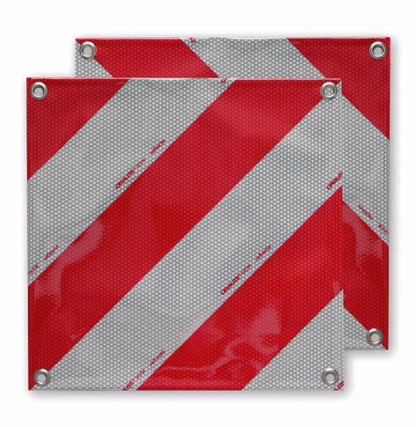 Warnbanner R2, Warntafel rot-weiss, reflektierendes Bannermaterial R2, 423 x 423 mm, 1 x li, 1 x re