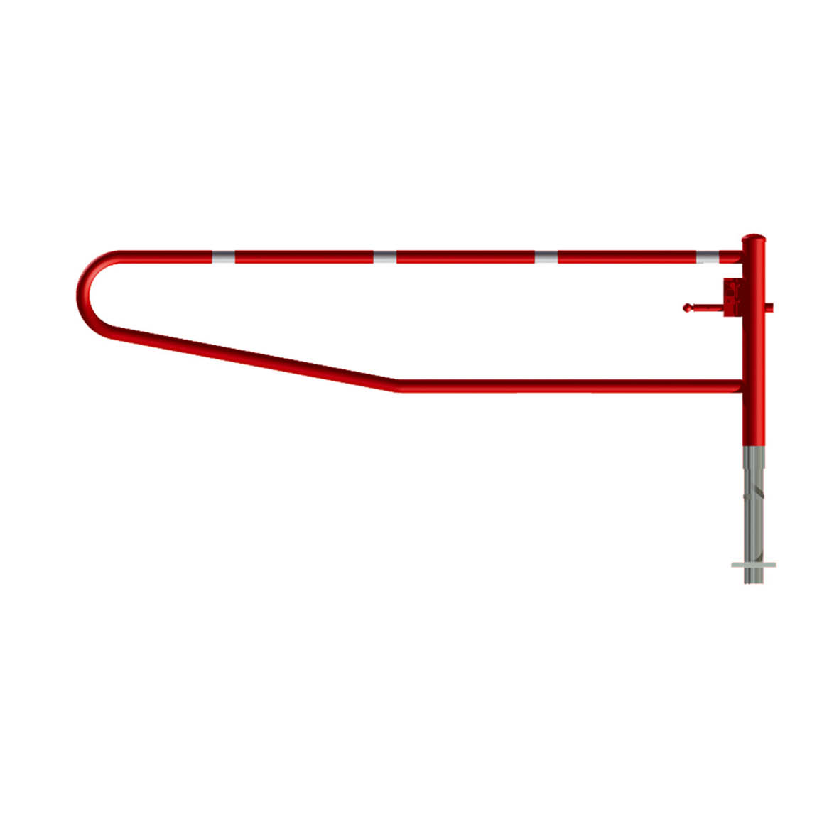 Drehbare Gatterschranke, 350 cm, für Vorhängeschloss, verzinkt, Säule aus Stahlrohr ø 102 mm, Höhe 950 cm über Erdreich, in 90° Schritten drehbar. 47 kg