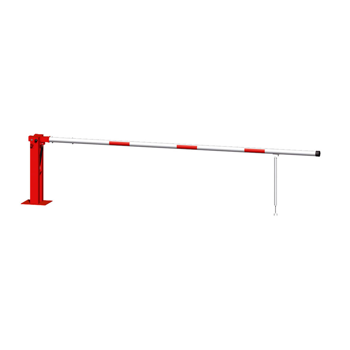 Handschranke Vorhängeschloss, mit Gasdruckfeder und Pendelstütze, 600 cm, verzinkt, rot-weiss, 52 kg