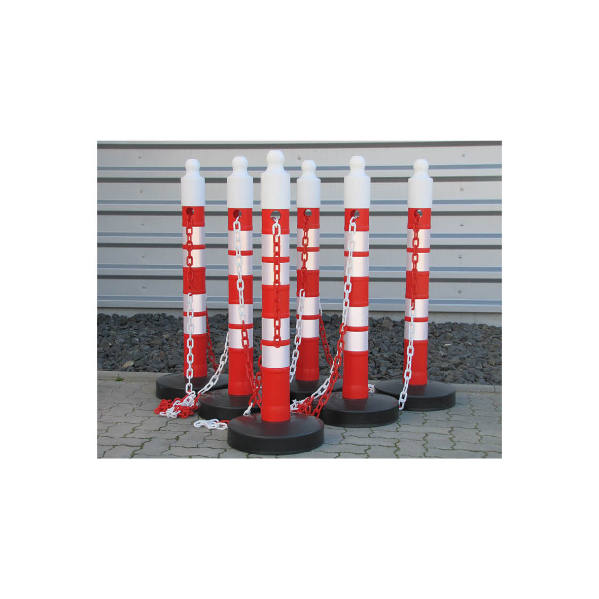 Kettenständer-Set MegaMax, rot-weiss, 6 Pfosten, 1 Kette, ø 11 cm, Höhe 120 cm