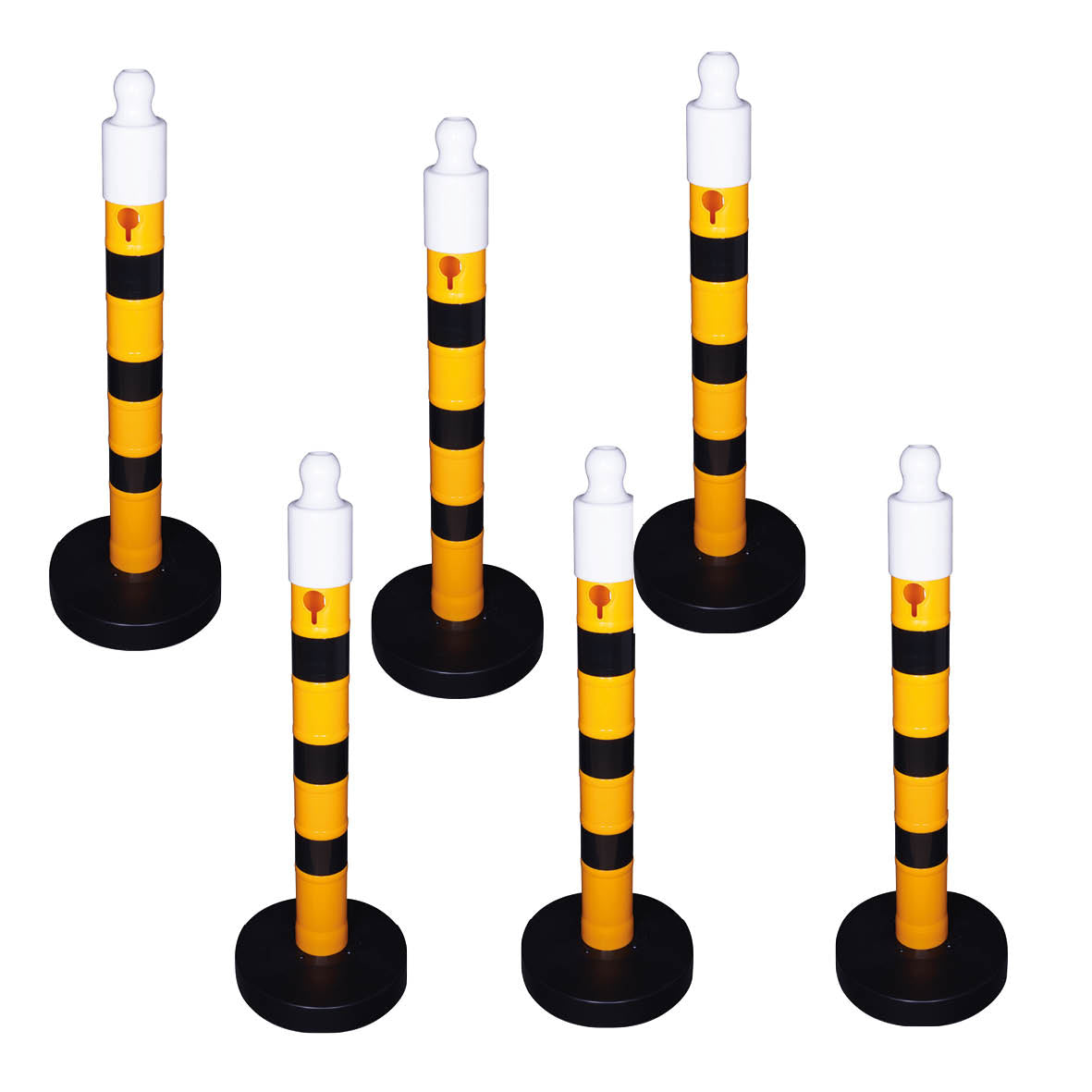 Kettenständer-Set MegaMax, gelb-schwarz, 6 Pfosten, 1 Kette, ø 11 cm, Höhe 120 cm