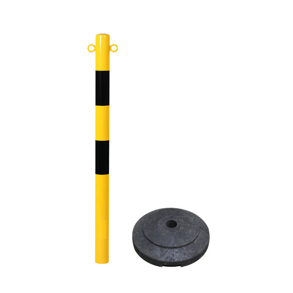 Kettenständer 60, mit Recyclingfuss, gelb/schwarz, mit 2 Oesen, ø 60 mm, inkl. Recyclingfuss ø 450 mm 15 kg