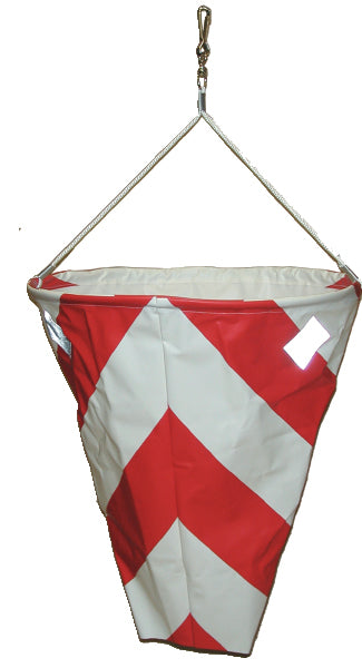 Warnsignal, für überhängende Lasten, konisch, ø 37/10 cm x 45 cm, faltbar
rot-weisses PVC versehen mit reflektierenden Folien
