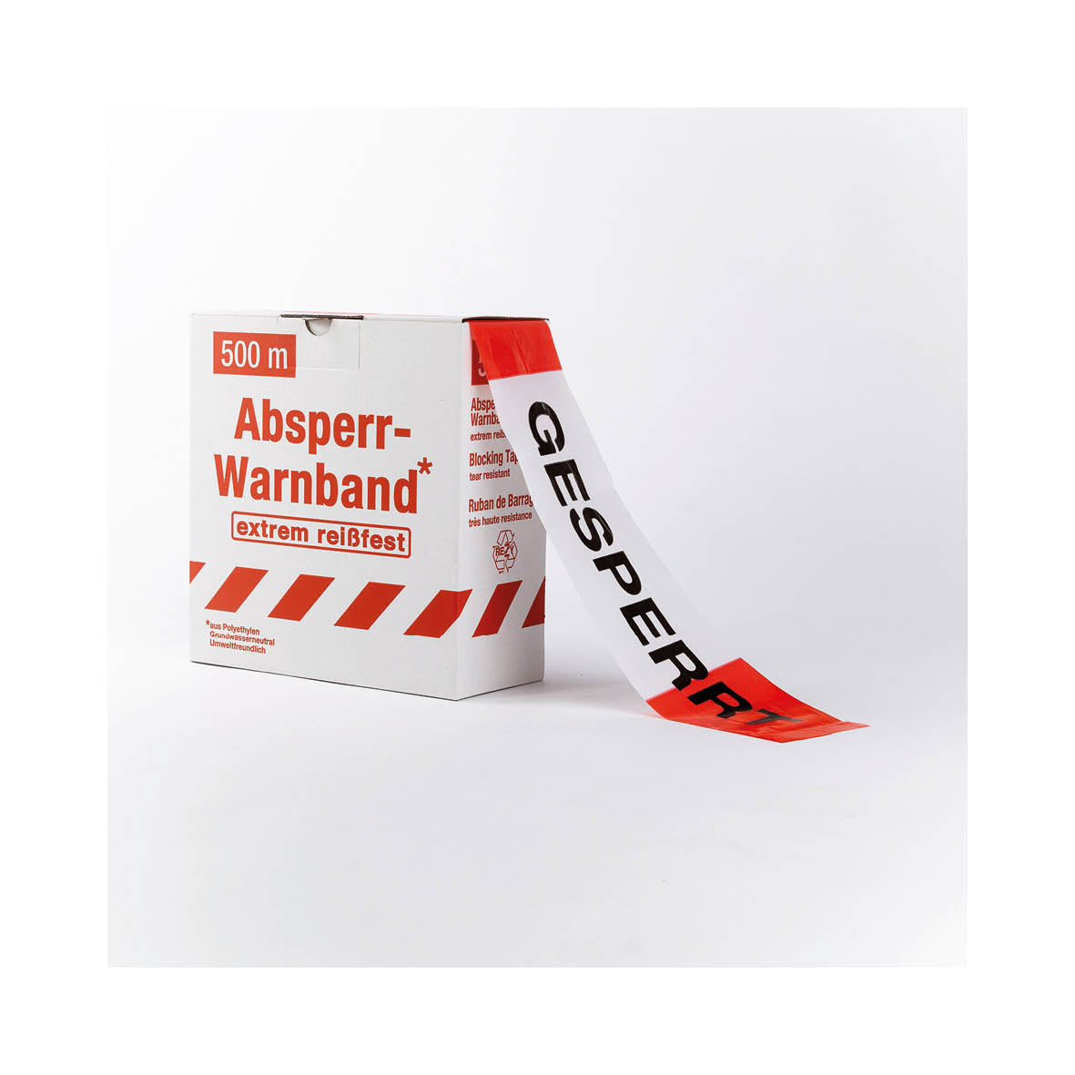 Absperrband Text, GESPERRT, rot-weiss, 500 m x 80 mm, VE 5 Stk.