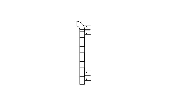 Modularer Wandschutz, ø 76 mm, Stahlrohr verzinkt und gelb-schwarz. H/B 140/180 mm, mit Bodenplatte zum Aufdübeln. Länge 1000 mm, Ecke 90° links innen. 10.9 kg
