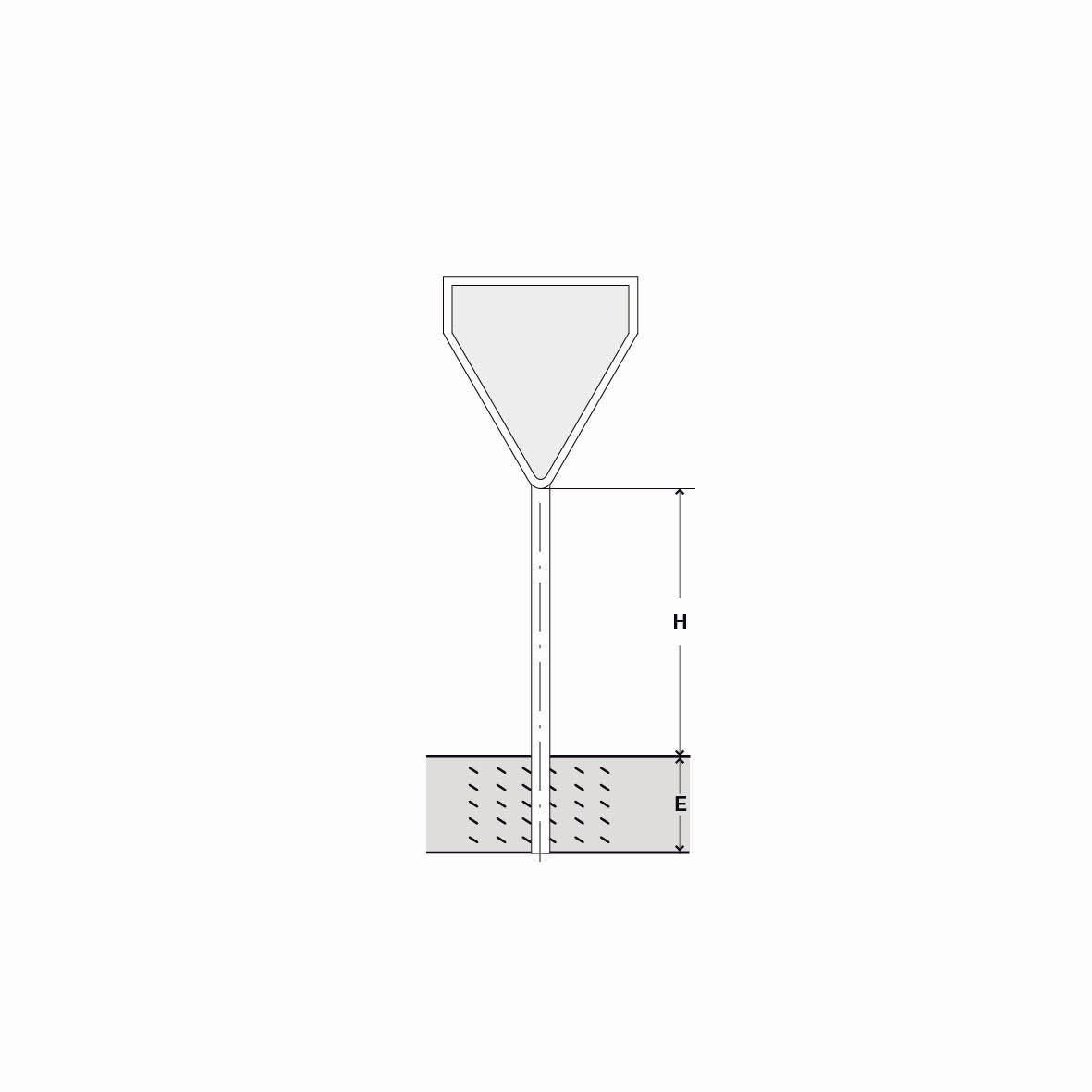 Signalträger 3-Eck 1, Standrohr, SL 60 + 20 cm, H=180 cm, E=50 cm