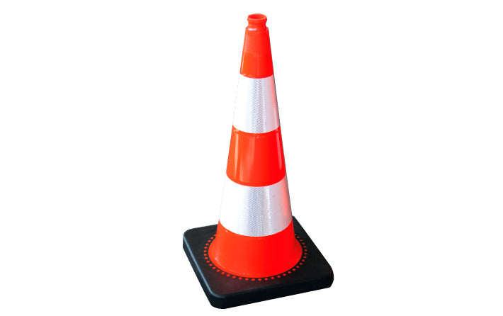 Verkehrsleitkegel reflektierend, rot tagesleuchtend-silber reflektierend, R2, schwer, 2 Streifen, h = 75 cm, g = 5.2 kg
