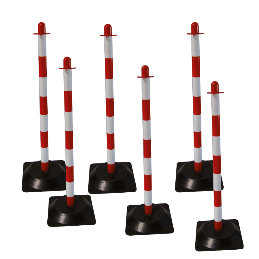 Kettenständer-Set Mobil, rot-weiss, 6 Pfosten, 1 x Kette ø 6mm/25 m rot-weiss, 1 x VE Verbindungsglieder rot oder weiss