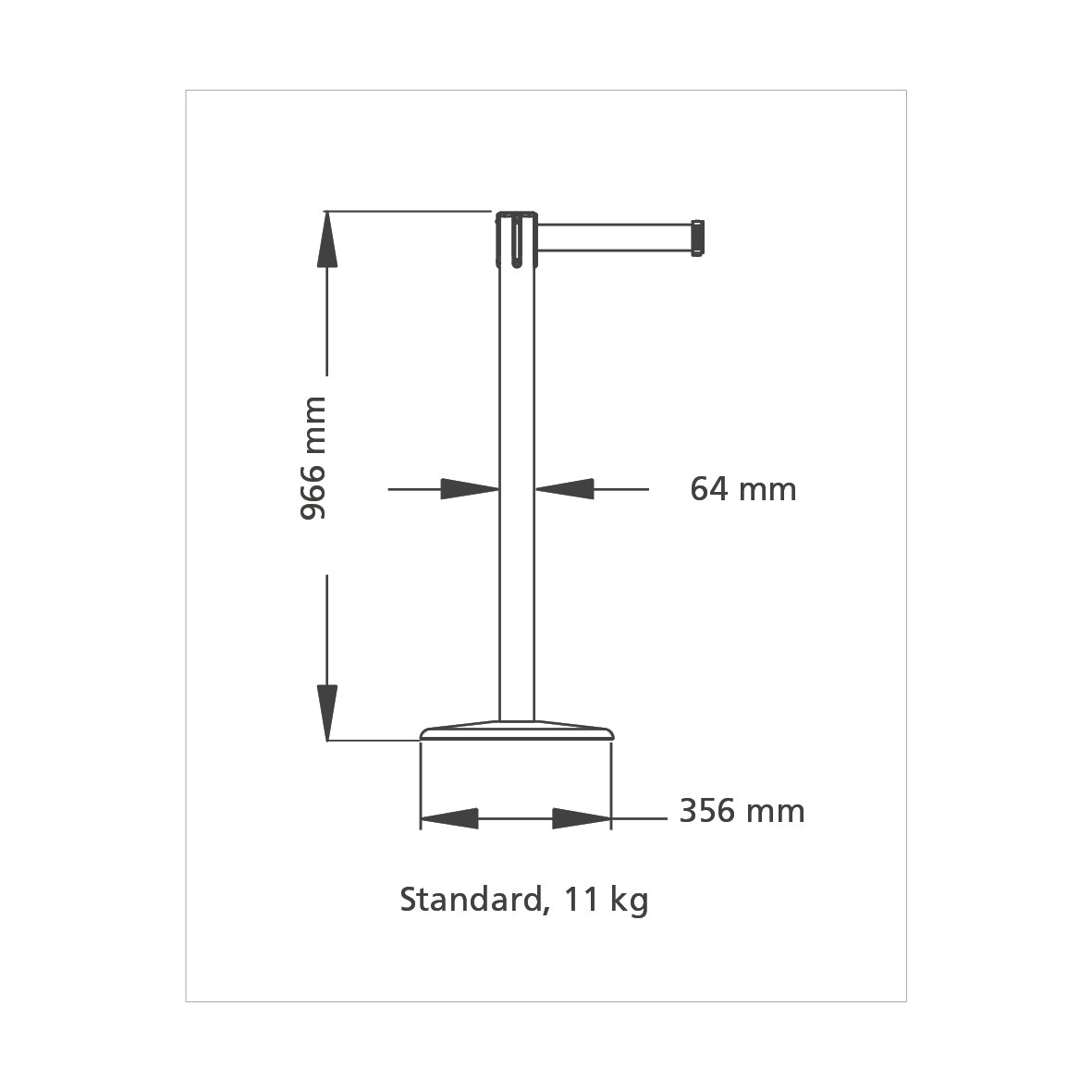 Tensabarrier Advance, Edelstahl geschliffen, 3.65 m, 11 kg, Gurtfarbe nach Wahl