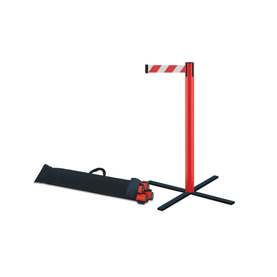 Tensabarrier Stowaway, 3.65 m, PVC, 9 kg, rot-weiss, zerlegbare flache Füsse, 4-er Pack in Kunststoffrucksack