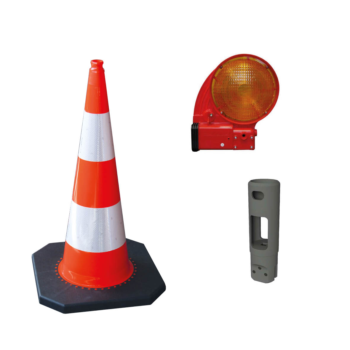 Blitzleuchte, Noxblitz, LED einseitig gelb, mit Leitkegel 75 cm, R2