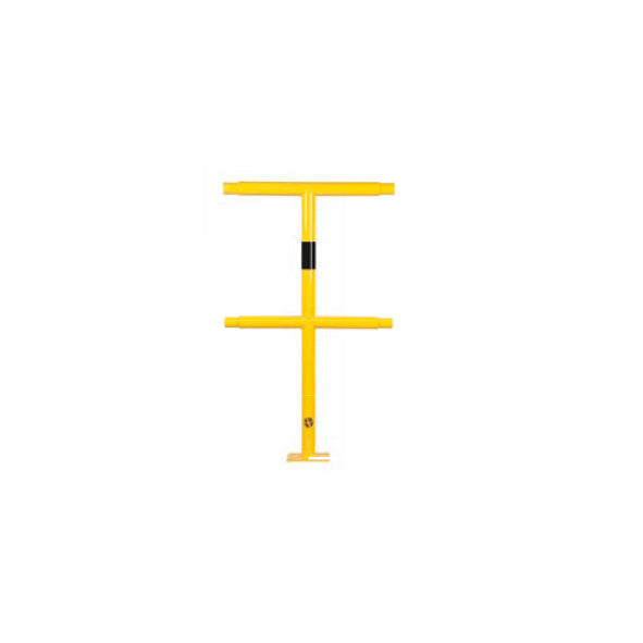 Schutzgeländer Stahlrohr, Mittelfosten, ø 48 mm, gelb-schwarz, 1000/500mm, feuerverzinkt, gelb pulverbeschichtet, 4,0 kg, Bodenplatte 100 x 150 mm