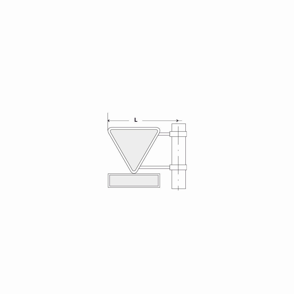 Signalträger 3-Eck 1, SL 60 cm, 60/20 cm, seitlich, 2 Briden