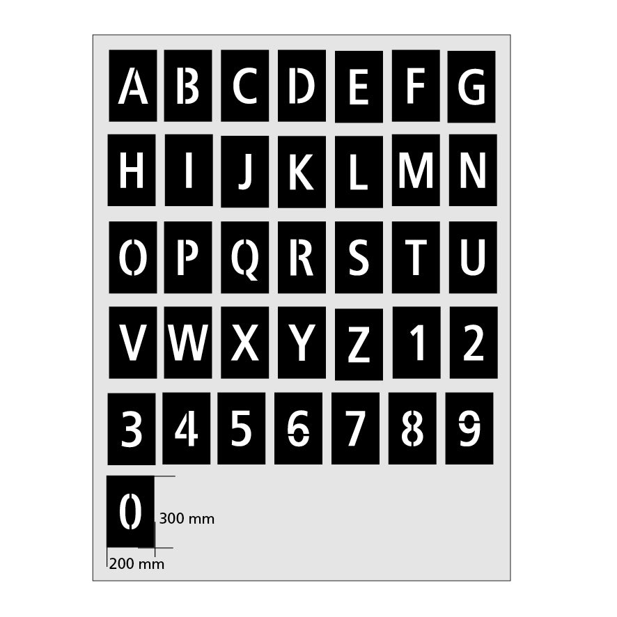 Markierschablone Kunststoff, 8.0033, Buchstabenhöhe 150 mm, 36 Einzelschablonen