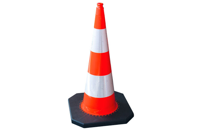 Verkehrsleitkegel reflektierend, rot tagesleuchtend-silber reflektierend, R2, schwer, 2 Streifen, h = 100 cm, g = 7.5 kg
