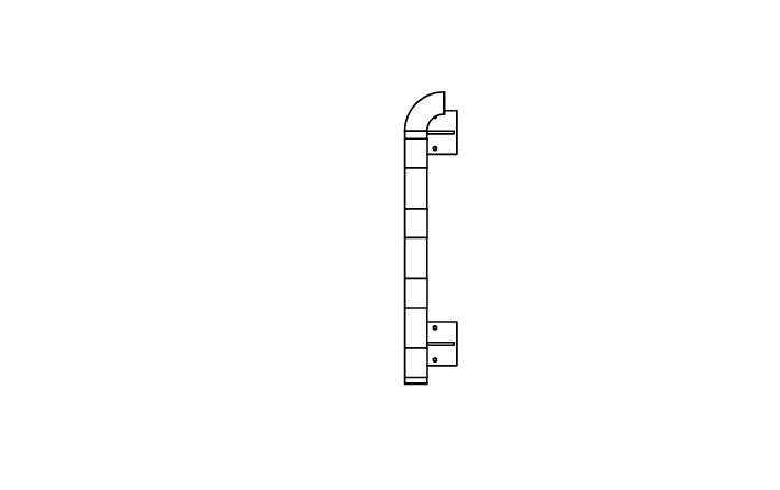 Modularer Wandschutz, ø 76 mm, Stahlrohr verzinkt und gelb-schwarz. H/B 140/180 mm, mit Bodenplatte zum Aufdübeln. Länge 1000 mm, Ecke 90° rechts aussen. 10.9 kg