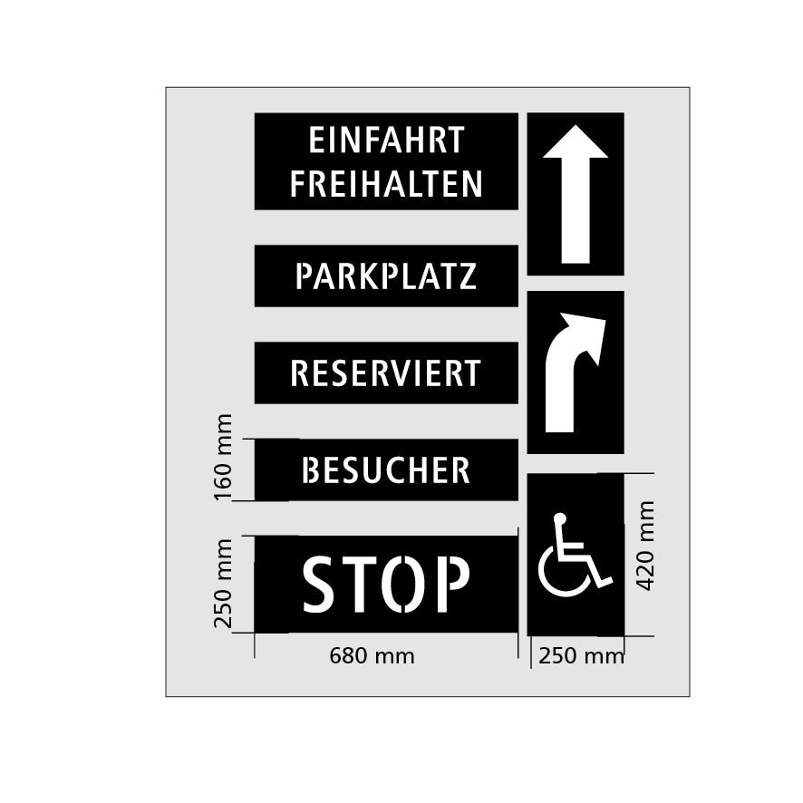 Markierschablone Kunststoff, 8.0030, 8 Einzelschablonen (Text/Logos)
