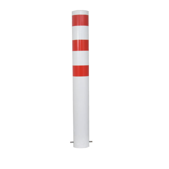 Absperrpfosten ø 102 mm, feuerverzinkt, weiss/rot zum Einbetonieren mit aufgeschweisster Kappe