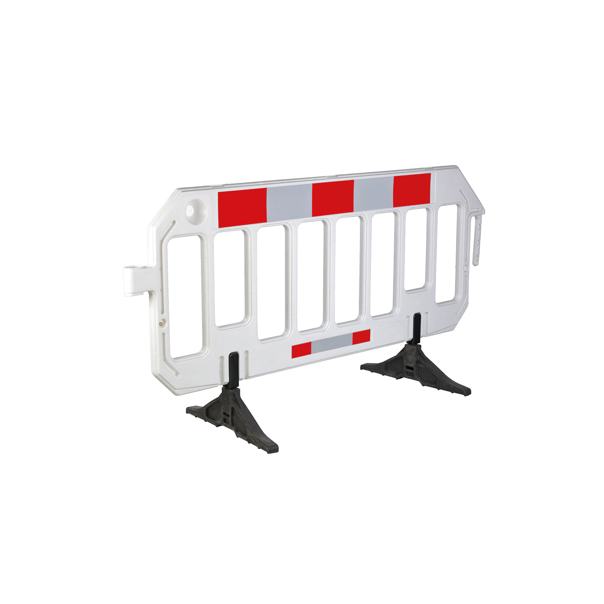 Absperrgitter weiss, mit rot/weisser retroreflektierender Folie Typ R1 mit drehbaren Füssen. UV-stabil, 2000 x 1000 mm, 15.2 kg