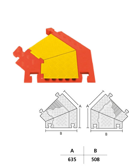 Schlauch- und Kabelbrücke Heavy-Duty 5 Kanal, Kurve Links, orange 51 x 64 cm, Höhe 6 cm, 5.9 kg