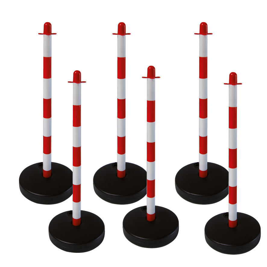 Kettenständer-Set Universal, rot-weiss, 6 Pfosten, 1 x Kette ø 6mm/25 m rot-weiss, 1 x VE Verbindungsglieder rot oder weiss