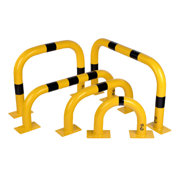 Rammschutz Stahl ø 76 mm, Rammschutzbügel, Höhe 1200 mm, Breite 1000 mm, gelb-schwarz, zum Aufschrauben, 20.0 kg