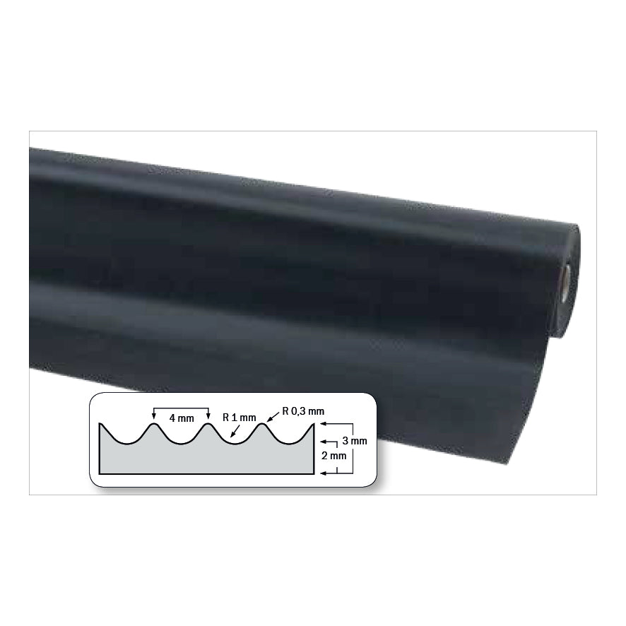 Arbeitsplatzmatte Rib 'n' Roll, flexibles und widerstandfähiger Gummi, Stärke 3 mm, Grösse 100 cm x 10 m, Gewicht 38 kg, feine Rillen und ölbeständig, schwarz