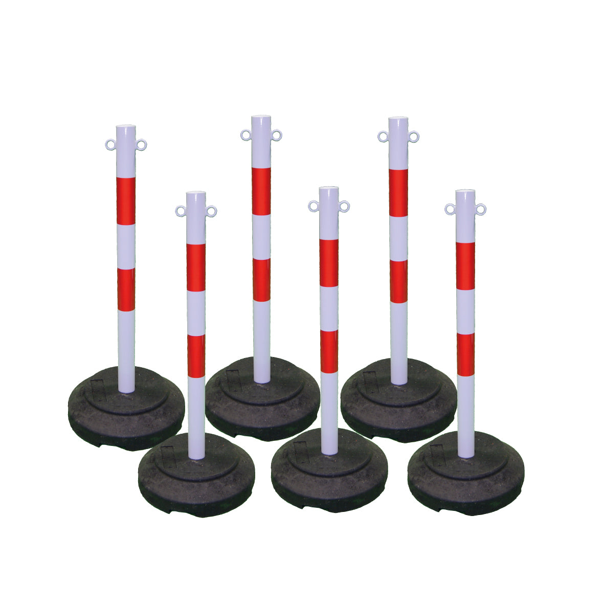 Kettenständer-Set Rund, rot-weiss, 6 Pfosten, 25 m Kunststoffkette ø 6 mm, Verbindungsglieder, 102 kg