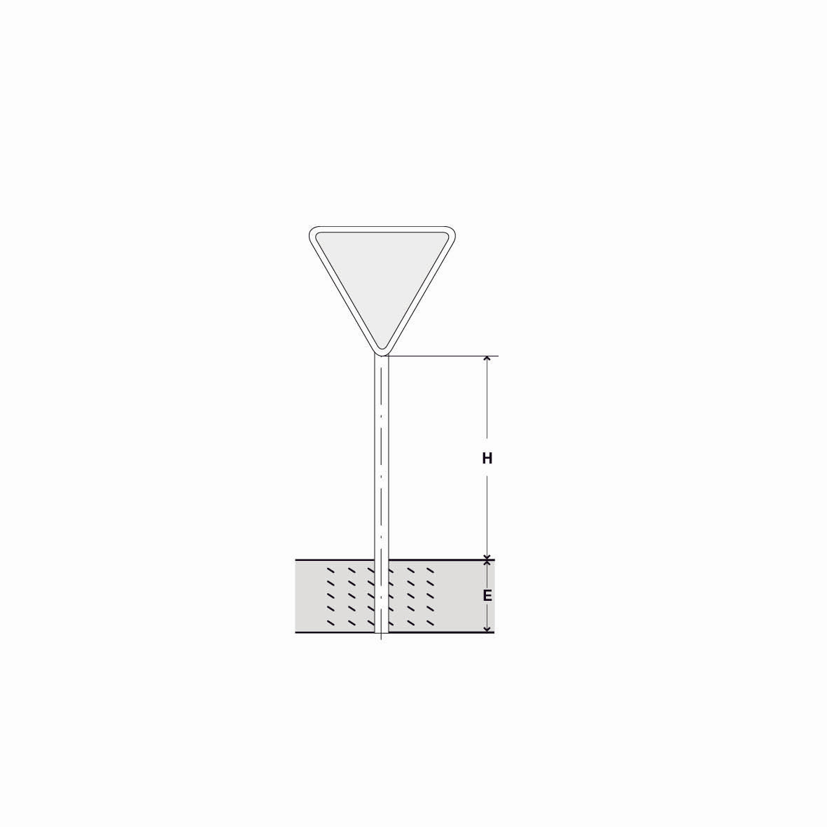 Signalträger 3-Eck 1, Standrohr, SL 60 cm, H = 180 cm, E = 50 cm