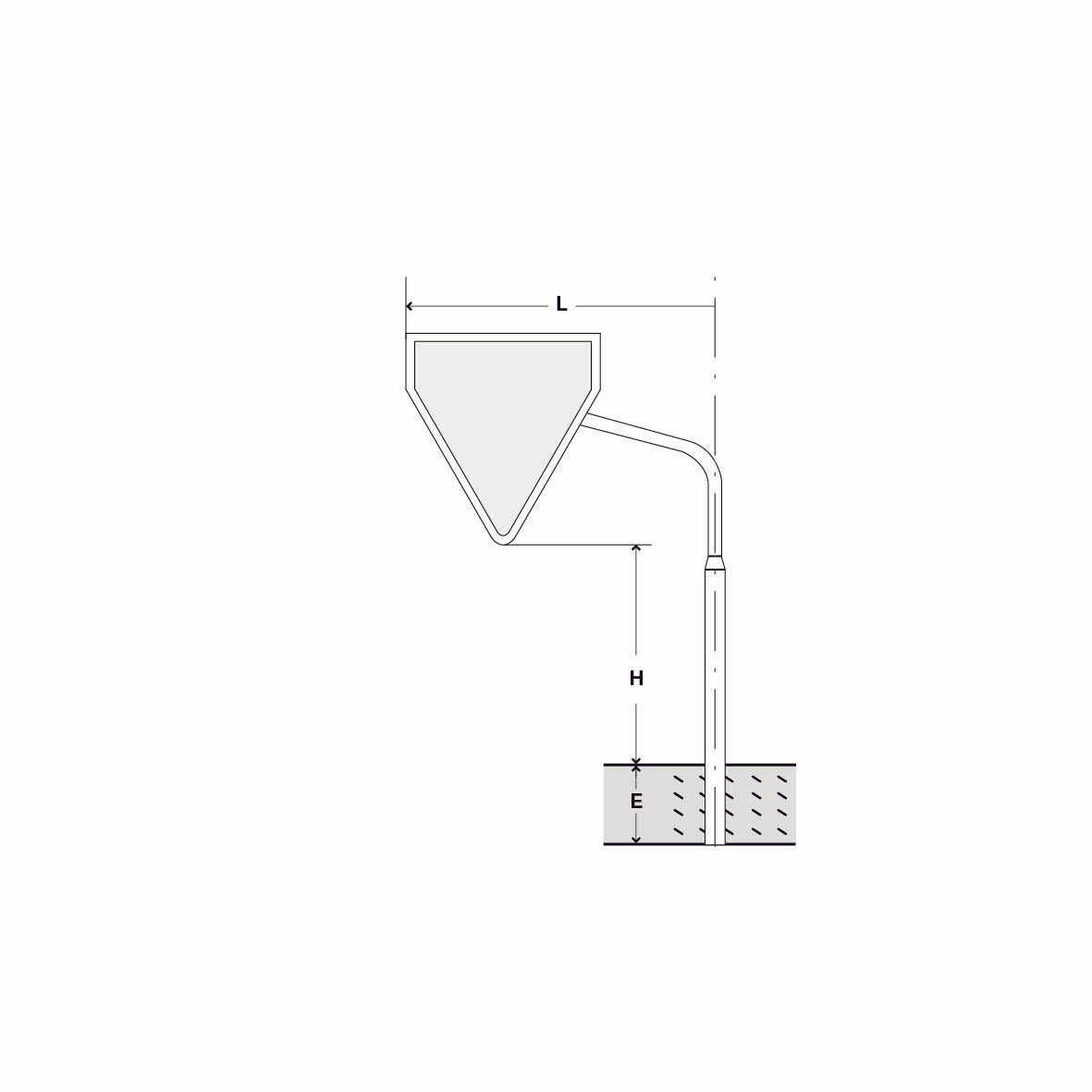 Signalträger 3-Eck 1, Standrohr, SL 60 + 20 cm, H=230 cm, E=50 cm