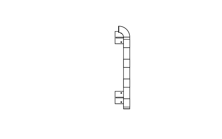 Modularer Wandschutz, ø 76 mm, Stahlrohr verzinkt und gelb-schwarz. H/B 140/180 mm, mit Bodenplatte zum Aufdübeln. Länge 1000 mm, Ecke 90° links aussen. 10.9 kg