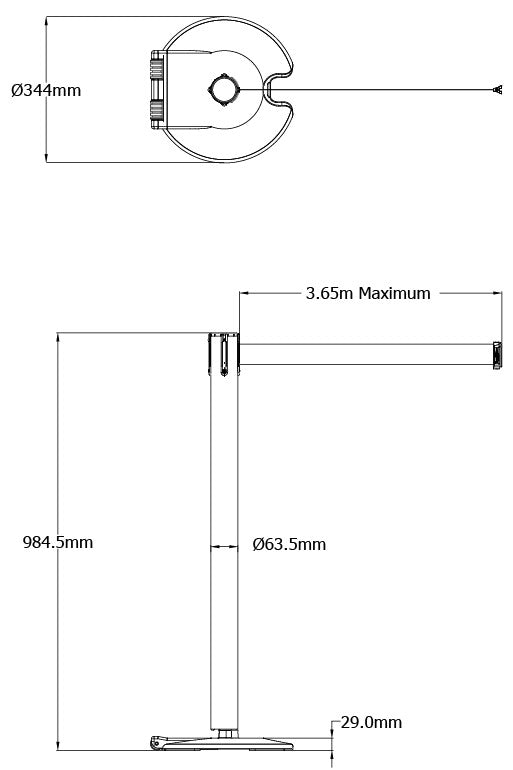 Tensabarrier Rollabarrier, 3.65 m, 11.2 kg, Pfosten- und Gurtfarbe angeben
