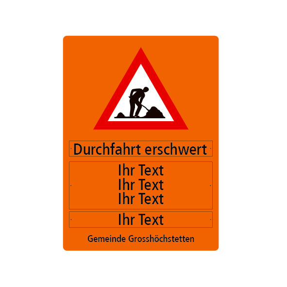 Werksignalisation, 980/1355 mm, orange reflektierend, R2, mit 3 Wechselschilder