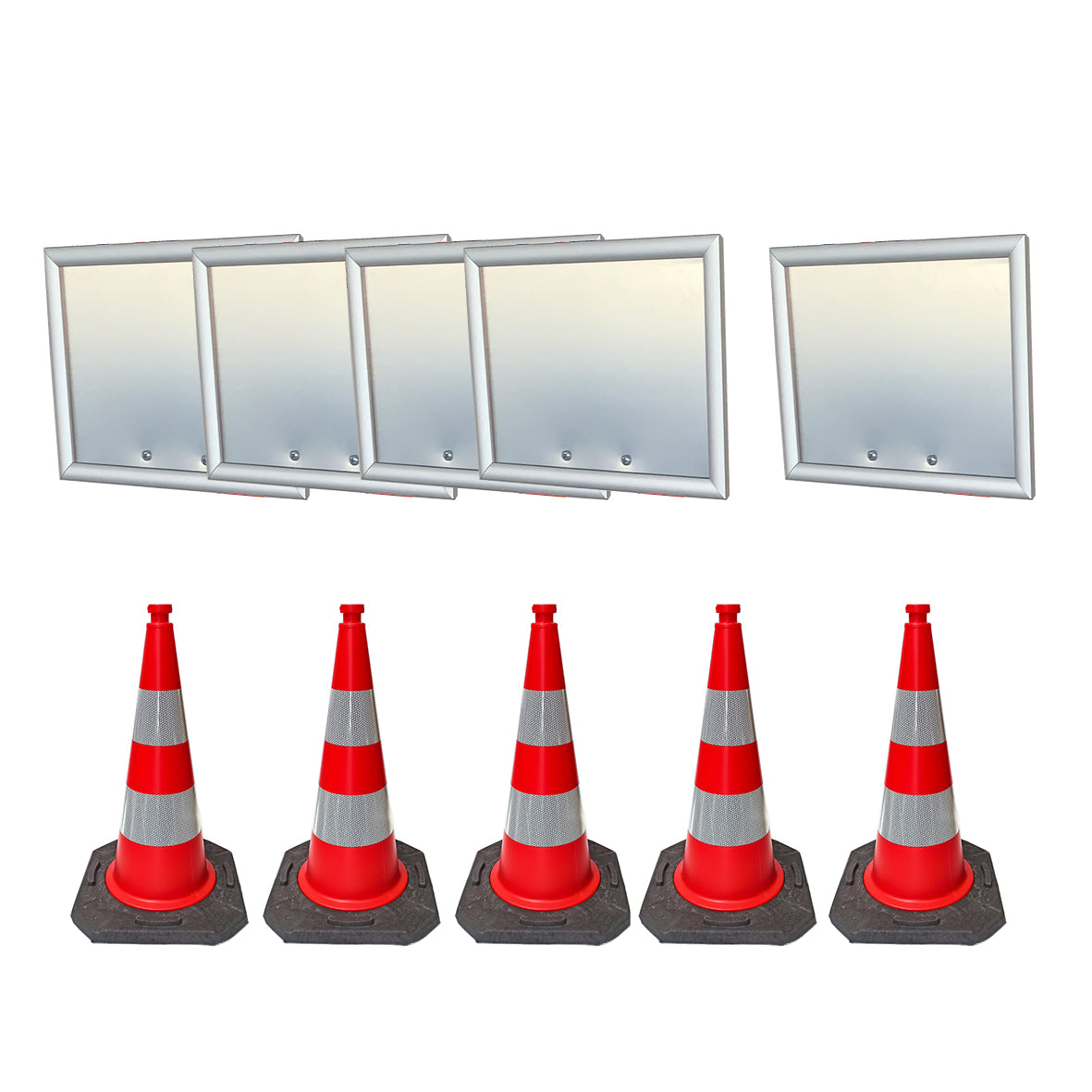 Leitkegel Zubehör, Klapprahmen A4 hoch, 5-er Set, für Leitkegel, 20 mm Alu-Rahmen mit Alu-Rücken, Leitkegel 75 cm