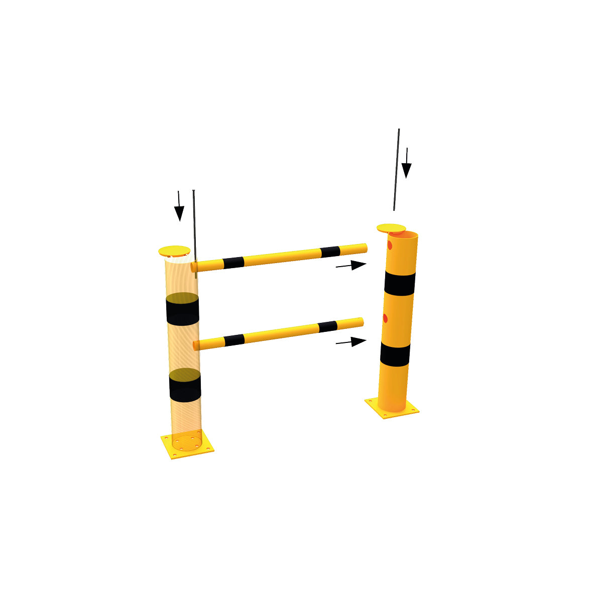 Steckgeländersystem, Querholm, ø 48 mm, 1400 mm, verzinkt, gelb-schwarz