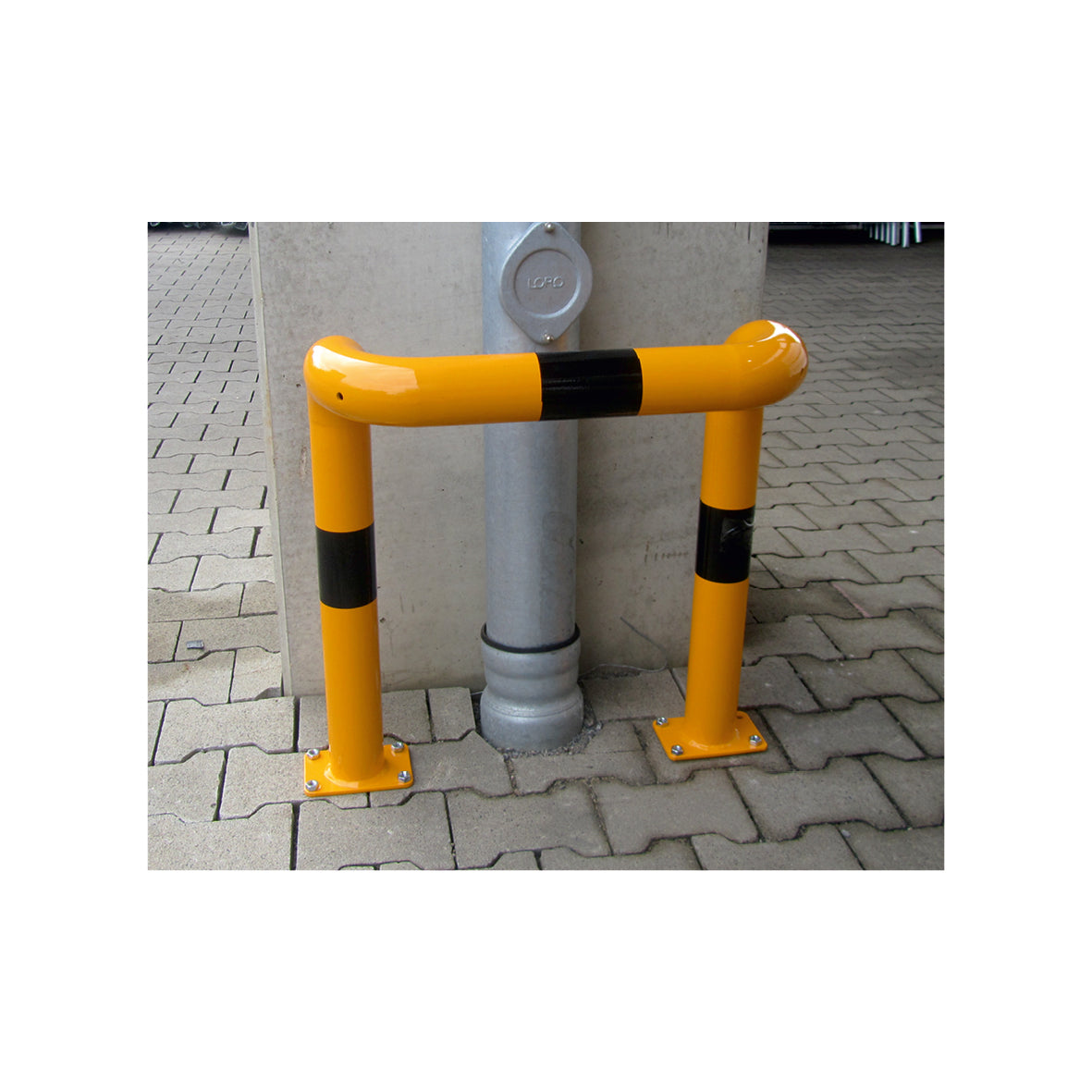 Rammschutzbügel 90° doppel, B/T/H 1000/450/650 mm, zum Aufrschrauben, verzinkt, gelb-schwarz