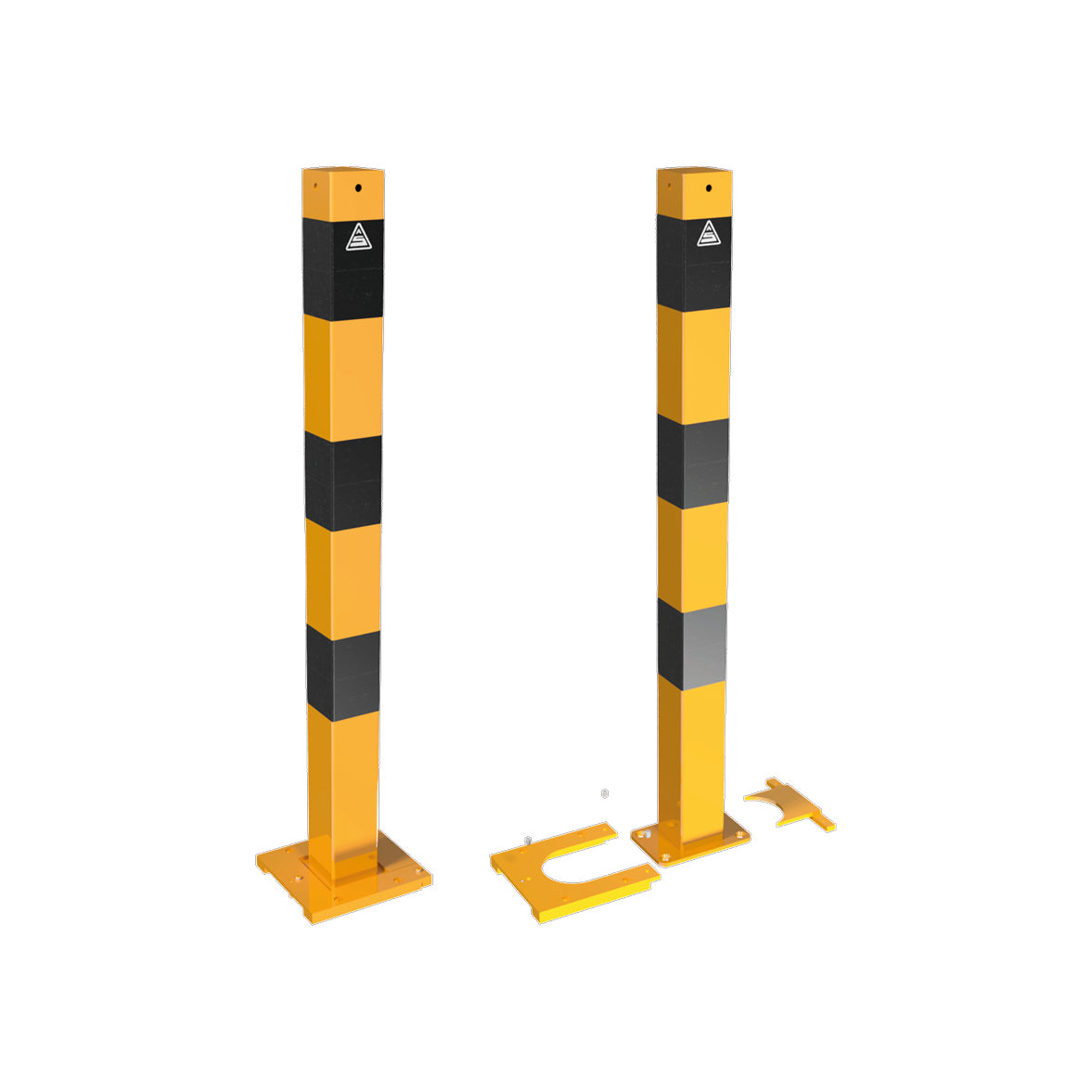 Absperrpfosten abnehmbar, 70/70 mm, zum Aufschrauben, mit Einschubplatte, 1000 mm, verzinkt, gelb-schwarz