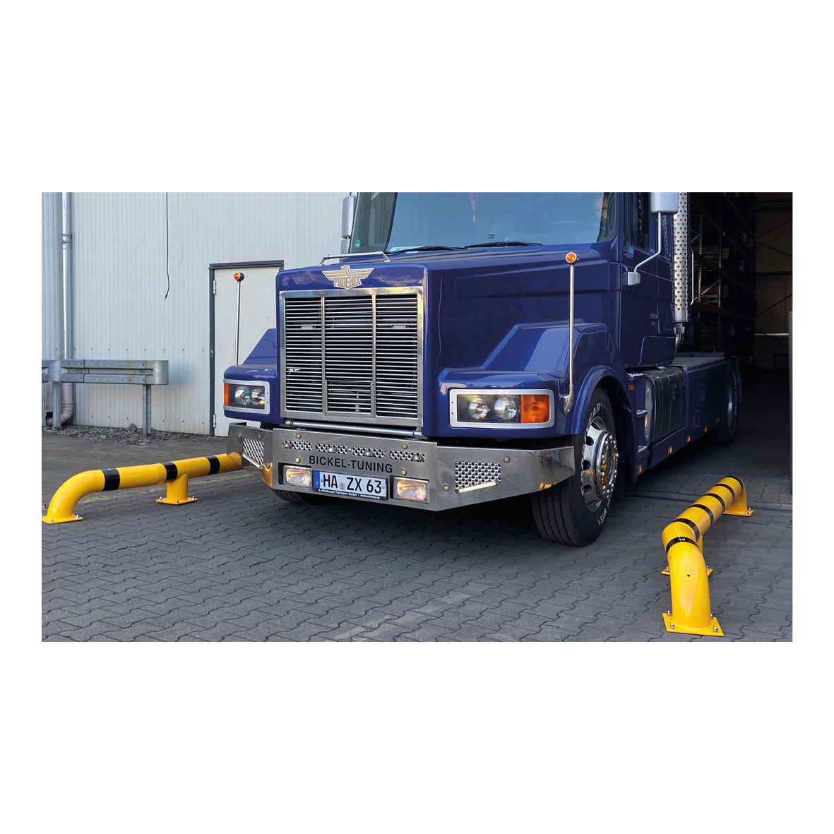 LKW-Einfahrhilfe zum Aufschrauben, 3600 mm, gerade, verzinkt, gelb-schwarz