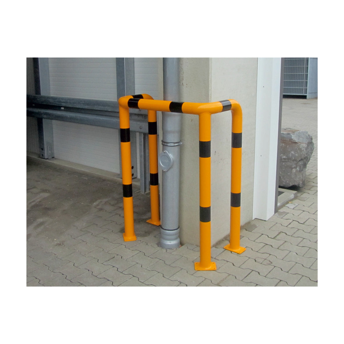 Rammschutzbügel 90° doppel, B/T/H 750/450/650 mm, zum Aufdübeln, verzinkt, gelb-schwarz