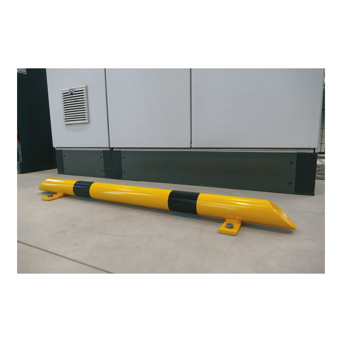 Rammschutzbalken 76, 1200 mm, ø 76 mm, zum Aufschrauben, gelb-schwarz